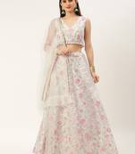 Ethnovog Ready To Wear White Embroidered Organza Lehenga Set
