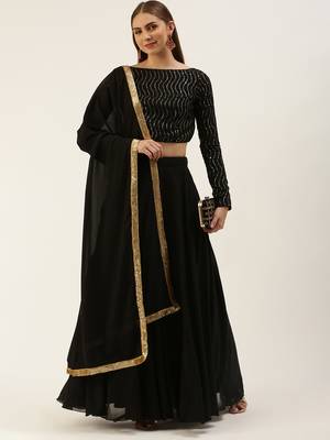 Ethnovog Ready To Wear Black Embroidered Sequins Lehenga Set 1