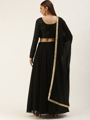 Ethnovog Ready To Wear Black Embroidered Sequins Lehenga Set 2