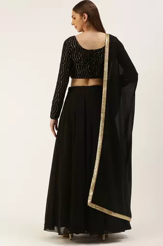Ethnovog Ready To Wear Black Embroidered Sequins Lehenga Set