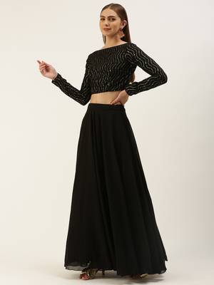 Ethnovog Ready To Wear Black Embroidered Sequins Lehenga Set 3