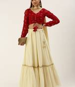 EthnoVog Ready To Wear Red N Off White Embroidered Lehenga Set