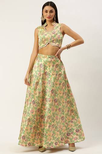 EthnoVog Ready To Wear Beige Art Silk Jacquard Co Ords Set