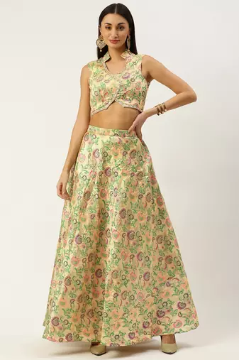 EthnoVog Ready To Wear Beige Art Silk Jacquard Co Ords Set