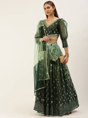 Ethnovog Ready To Wear Green Embroidered Ombre Embellished Lehenga Set 1