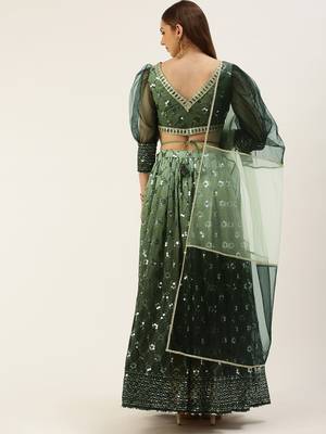 Ethnovog Ready To Wear Green Embroidered Ombre Embellished Lehenga Set 2