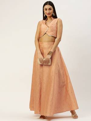Ethnovog Ready To Wear Peach Art Silk Jacquard Co Ords Set 1