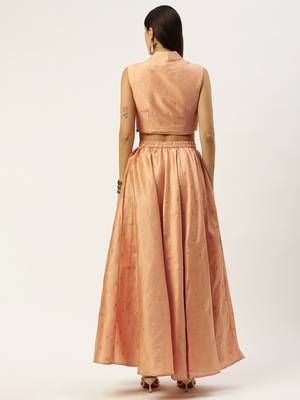 Ethnovog Ready To Wear Peach Art Silk Jacquard Co Ords Set 2