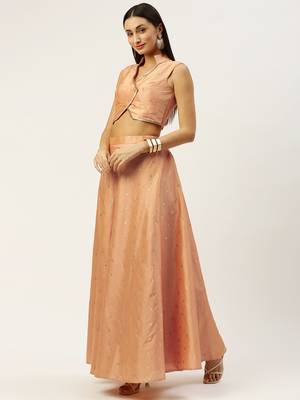 Ethnovog Ready To Wear Peach Art Silk Jacquard Co Ords Set 3
