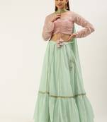EthnoVog Ready To Wear Pink N Mint Green Embroidered Lehenga Set