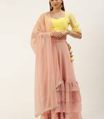 EthnoVog Ready To Wear Yellow N Pink Embroidered Layered Lehenga Set