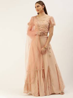 Ethnovog Ready To Wear Peach Georgette Embroidered Lehenga Set 1