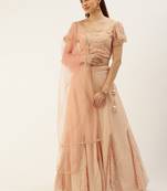 Ethnovog Ready To Wear Peach Georgette Embroidered Lehenga Set
