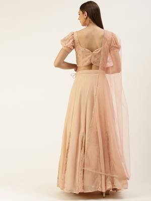 Ethnovog Ready To Wear Peach Georgette Embroidered Lehenga Set 2