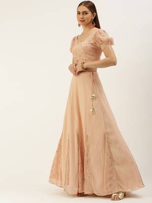 Ethnovog Ready To Wear Peach Georgette Embroidered Lehenga Set 3