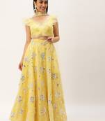 Ethnovog Ready To Wear Yellow Foil Embroidered Georgette Lehenga Set