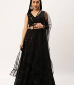 Ethnovog Ready To Wear Black Embroidered Organza Lehenga Set