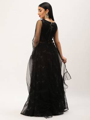 Ethnovog Ready To Wear Black Embroidered Organza Lehenga Set 2