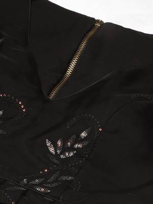 Ethnovog Ready To Wear Black Embroidered Organza Lehenga Set 4