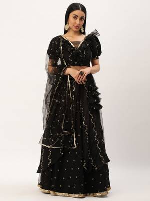 Ethnovog Ready To Wear Black Viscose Embroidered Lehenga Set 1