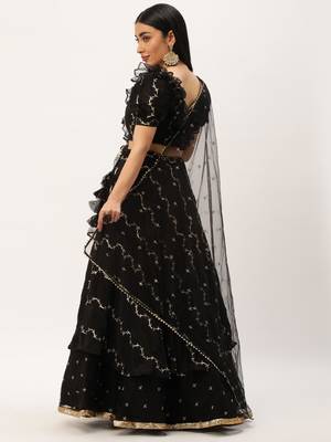 Ethnovog Ready To Wear Black Viscose Embroidered Lehenga Set 2