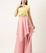 Ethnovog Ready To Wear Yellow Georgette Embroidered Pink Lehenga Set