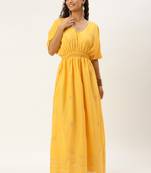 EthnoVog Ready To Wear Yellow Chinon Kaftan Dress