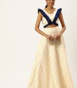 EthnoVog Ready To Wear Cream Satin Jacquard Ruffled Dress