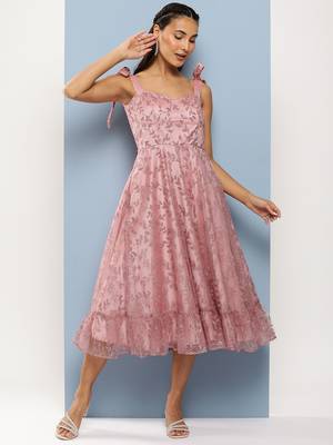 Ethnovog Ready To Wear Pink Embroidered Net Corset Style Dress 1