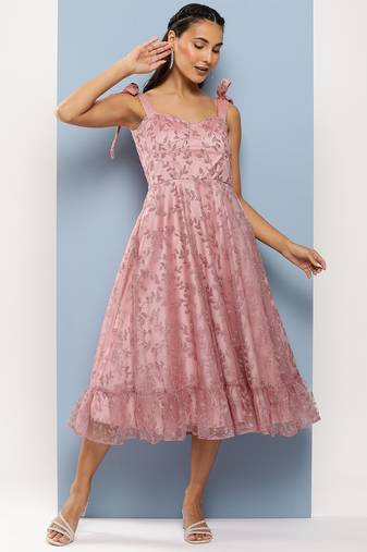 Ethnovog Ready To Wear Pink Embroidered Net Corset Style Dress