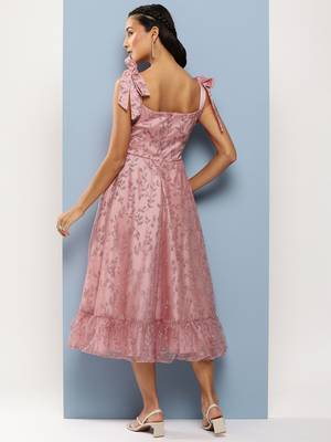 Ethnovog Ready To Wear Pink Embroidered Net Corset Style Dress 2