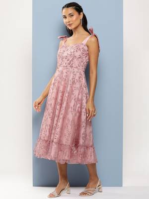 Ethnovog Ready To Wear Pink Embroidered Net Corset Style Dress 3