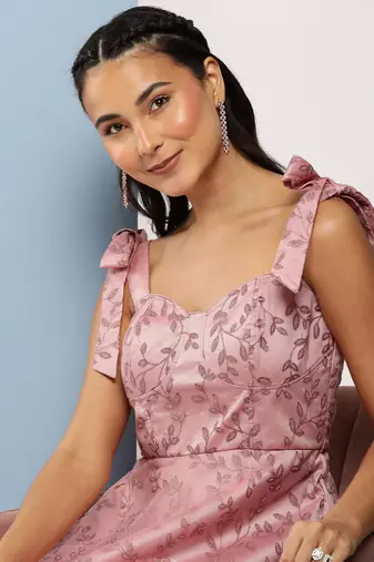 Ethnovog Ready To Wear Pink Embroidered Net Corset Style Dress