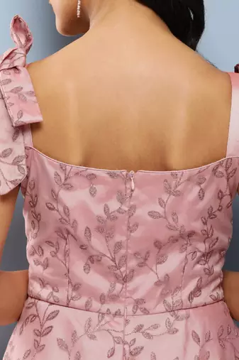 Ethnovog Ready To Wear Pink Embroidered Net Corset Style Dress