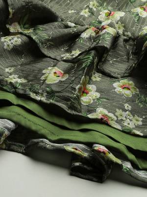 EthnoVog Ready To Wear Mehndi Green Georgette Printed Dress 4