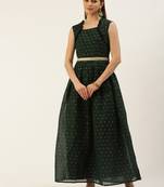 EthnoVog Ready To Wear Teal Green Art Silk Cotton Jacquard Dress