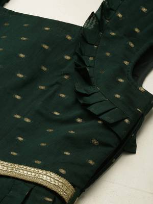 EthnoVog Ready To Wear Teal Green Art Silk Cotton Jacquard Dress 4