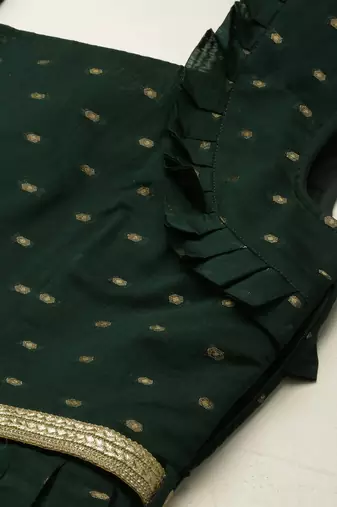 EthnoVog Ready To Wear Teal Green Art Silk Cotton Jacquard Dress