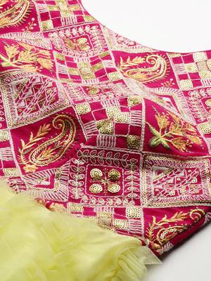 EthnoVog Ready To Wear Pink N Yellow Georgette Embroidered Ruffle Gown 4