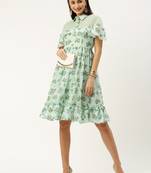EthnoVog Ready To Wear Mint Green Georgette Digital Printed Dress