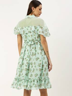 EthnoVog Ready To Wear Mint Green Georgette Digital Printed Dress 2