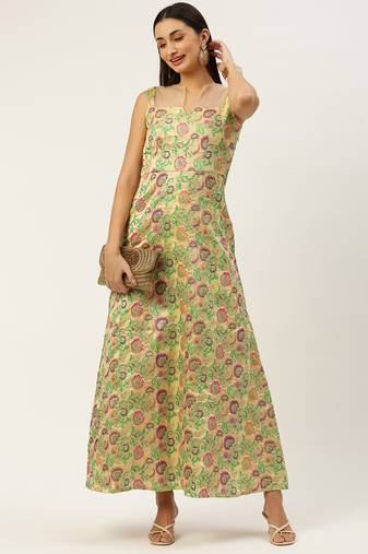 EthnoVog Ready To Wear Beige Art Silk Jacquard Dress