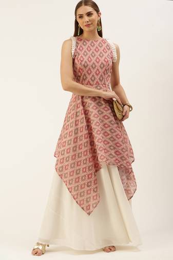 EthnoVog Ready To Wear Multicoloured Georgette Printed Halter Neck Gown