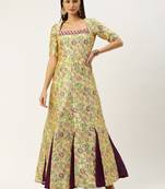 EthnoVog Ready To Wear Beige Art Silk Jacquard Godet Gown