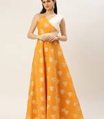 EthnoVog Ready To Wear Mustard Art Silk Cotton Jacquard Gown