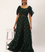 Ethnovog Ready To Wear Green Georgette Embroidered Maxi Dress