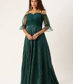 Ethnovog Ready To Wear Teal Green Art Silk Foil Printed Maxi Dress