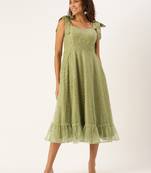 Ethnovog Ready To Wear Green Embroidered Net Corset Style Dress