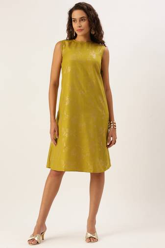 Ethnovog Ready To Wear Olive Green Rayon Print Dress