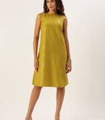 Ethnovog Ready To Wear Olive Green Rayon Print Dress